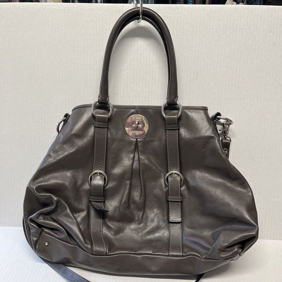 Nannini Brown Leather Convertible Double Handle Satchel Handbag - Picture 1 of 11